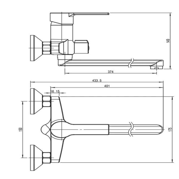 Смеситель для ванны настенный ОДНОРЫЧАЖНЫЙ, излив поворотный 401 мм, лейка 5 режимов, 25969  фото  в интернет-магазине Санкомп