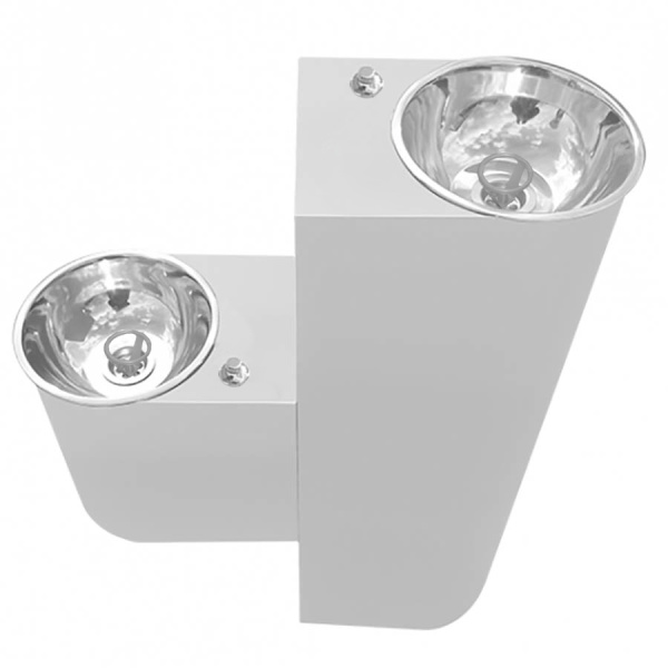 Фонтанчик питьевой кнопочный напольный 2 чаши Х/В, Б/Ф, Б/УФ, Б/Г, Б/ТО AISI 304, 630х250х1000 26707 фото  в интернет-магазине Санкомп