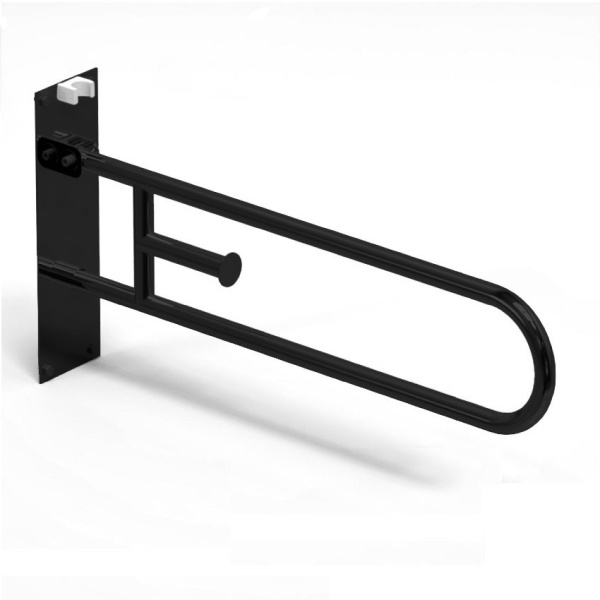 Поручень настенный подъёмный с держателем для туалетной бумаги НЕРЖАВЕЮЩАЯ СТАЛЬ 850х100х350, Черный фото  в интернет-магазине Санкомп