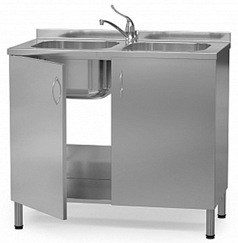 Тумба медицинская из нержавеющей стали, 2 чаши 400х400х250 мм, 1010х600х900 мм, двери распашные с РУ фото  в интернет-магазине Санкомп