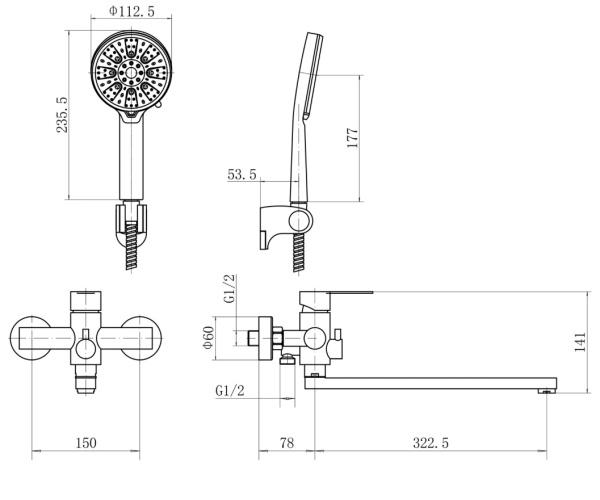 Смеситель нержавеющая сталь для ванны длинный излив 350 мм, 24854 фото  в интернет-магазине Санкомп