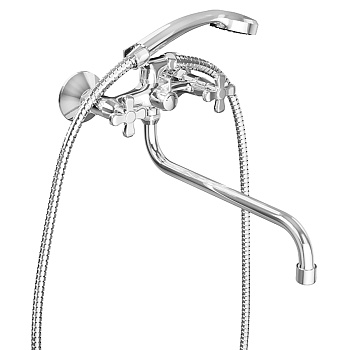 Смеситель для ванны настенный ДВУХВЕНТИЛЬНЫЙ керамика, излив  330 мм, лейка 1 режим, 25941 фото  в интернет-магазине Санкомп