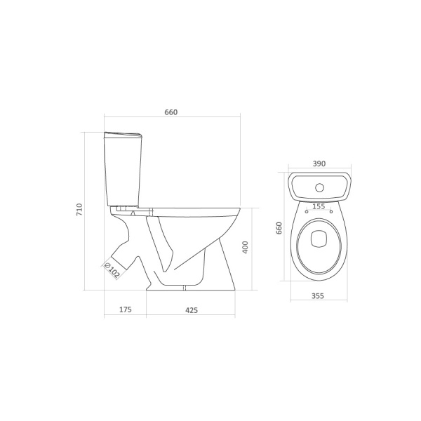 Унитаз-компакт КОСОЙ (660х390х710) АНТИВСПЛЕСК (ВОРОНКООБРАЗНЫЙ), подводка СНИЗУ, 2 режима, 875 фото  в интернет-магазине Санкомп