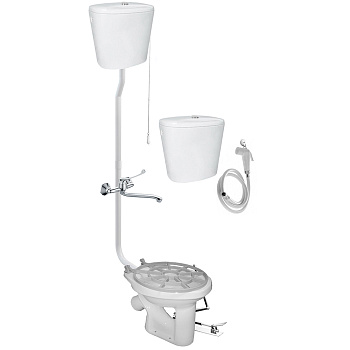 Видуар КОМФОРТ 030134 со смывным бачком (керамика), бачком дез.р-ра (керамика), педалью, смесителем  фото  в интернет-магазине Санкомп