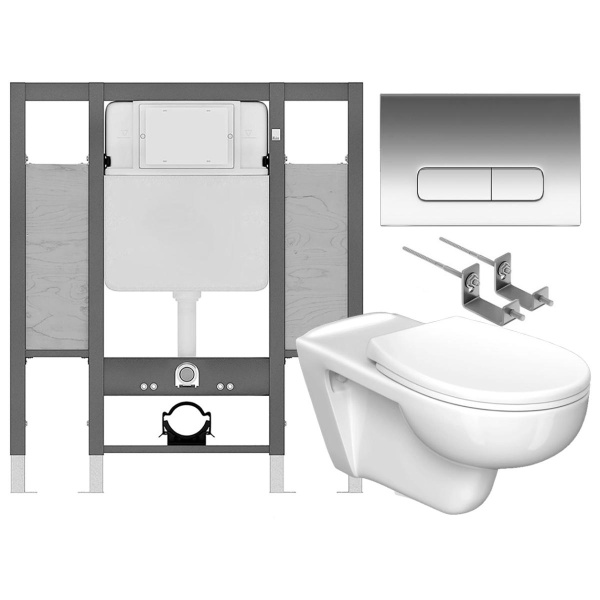 Унитаз для инвалидов МГН подвесной с инсталляцией СИДЕНЬЕ С КРЫШКОЙ кнопка Хром, 26659 фото  в интернет-магазине Санкомп