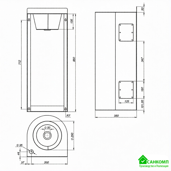 Фонтанчик питьевой кнопочный напольный 1 чаша Х/В, Б/Ф, Б/УФ, Б/Г, Б/ТО, AISI 304, 350х360х910 25977 фото  в интернет-магазине Санкомп