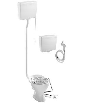 Видуар ВОРОНКООБРАЗНЫЙ, с высоким бачком ПЛАСТИК, бачком для раствора ПЛАСТИК и ПЕДАЛЬЮ, 8694 фото в интернет-магазине СанКомп www.sancomp.ru