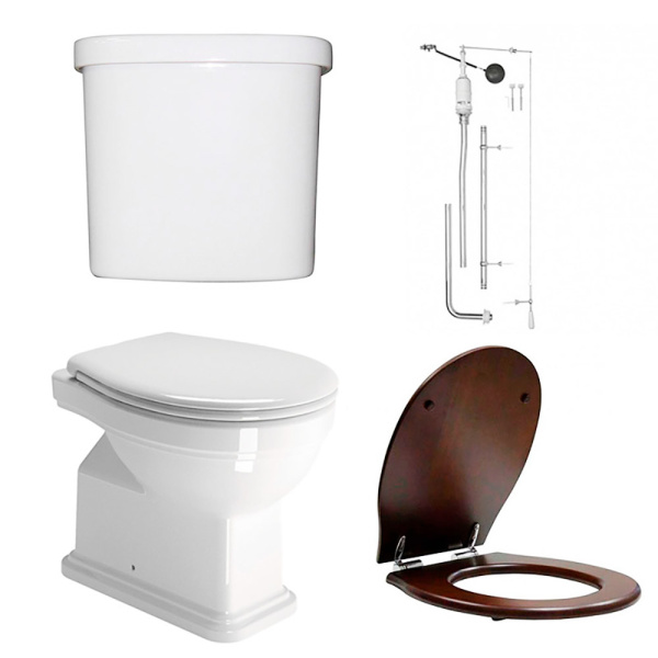 Унитаз с высоким бачком керамика, сиденье МДФ орех, белый/хром, 24796 фото  в интернет-магазине Санкомп