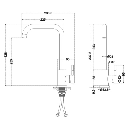 Смеситель нержавеющая сталь для кухни высокий Г-образный излив 225х255 мм  фото  в интернет-магазине Санкомп