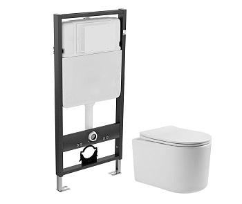 Унитаз подвесной с Инсталляцией Без Кнопки, сидением микролифт 25112  фото  в интернет-магазине Санкомп