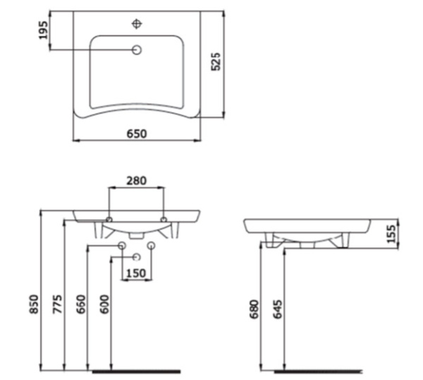 Умывальник медицинский керамика с отверстием под смеситель с переливом 475х600х180, 16108 фото  в интернет-магазине Санкомп
