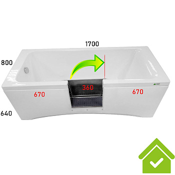 Ванна с дверцей 1700х800х630 мм СЛИВ СЛЕВА, ДВЕРЦА ПО ЦЕНТРУ, ОТКРЫТИЕ НАПРАВО, 23985  фото  в интернет-магазине Санкомп