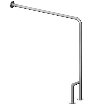 Поручень настенный с двойной опорой на пол из нержавеющей стали 750х230х750 ПРАВЫЙ, 15781 фото  в интернет-магазине Санкомп