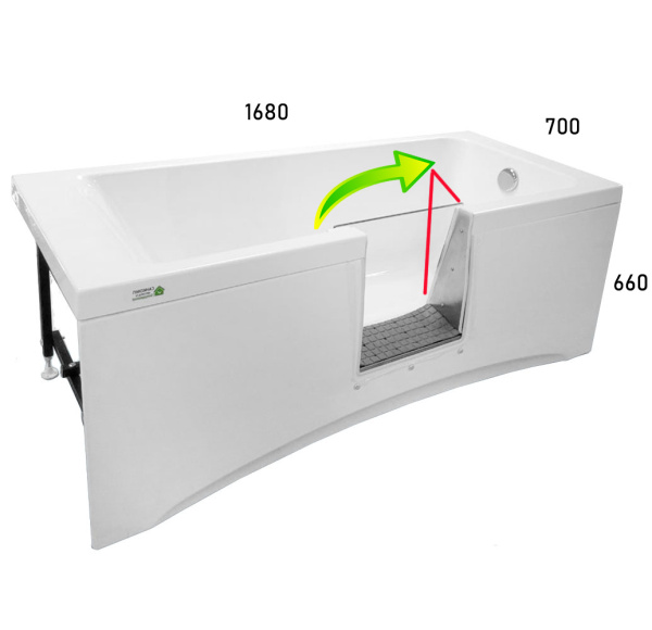 Ванна с дверцей 1680х700х660мм СЛИВ СПРАВА ДВЕРЦА Стекло По Центру ОТКРЫТИЕ НАПРАВО, 25259 фото  в интернет-магазине Санкомп