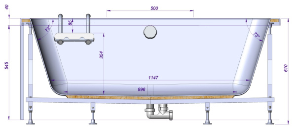 Ванна для инвалидов и пожилых со стеклянной дверцей лежачая левая 1500х750х545 мм, 22778 фото  в интернет-магазине Санкомп