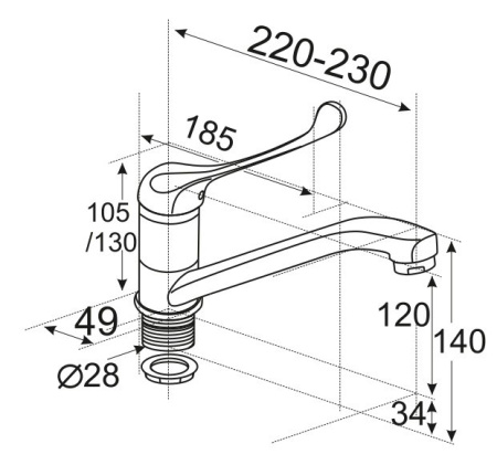 Смеситель ЛОКТЕВОЙ (ХИРУРГИЧЕСКИЙ) для кухни и раковины, (К40), с поворотным изливом 22 см, ШПИЛЬКА фото  в интернет-магазине Санкомп