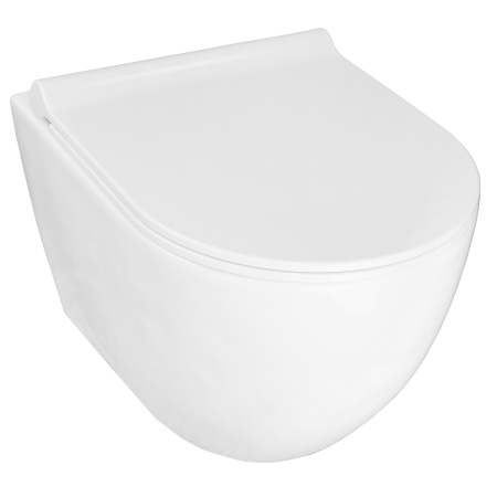 Унитаз подвесной БЕЗОБОДКОВЫЙ (490х360х360) С УЛЬТРАТОНКИМ СИДЕНЬЕМ МИКРОЛИФТ 22559  фото  в интернет-магазине Санкомп