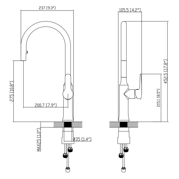 Смеситель для кухни ВЫСОКИЙ излив выдвижной, хром, высота 45 см 22333  фото  в интернет-магазине Санкомп