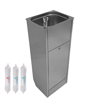Фонтанчик питьевой кнопочный напольный 1 чаша Х/В, С/Ф, Б/УФ, Б/Г, Б/ТО, AISI 304, 325х265х860 26566 фото  в интернет-магазине Санкомп