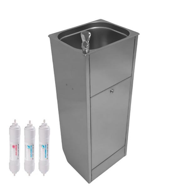 Фонтанчик питьевой кнопочный напольный 1 чаша Х/В, С/Ф, Б/УФ, Б/Г, Б/ТО, AISI 304, 325х265х860 26566 фото  в интернет-магазине Санкомп