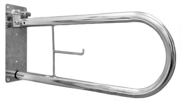 Поручень настенный подъёмный с держателем для туалетной бумаги из нержавейки 840х100х200 мм, 03522 фото  в интернет-магазине Санкомп