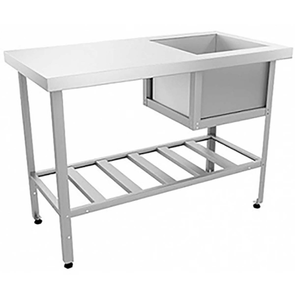 Ванна моечная AISI 430-0,8мм сварная 1 секция 430х430х300 с крылом, Б/О, полка решетка, 600х1500х870 фото  в интернет-магазине Санкомп