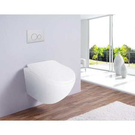 Унитаз подвесной БЕЗОБОДКОВЫЙ (360х480х350) С СИДЕНЬЕМ МИКРОЛИФТ ПОЛИПРОПИЛЕН 22569  фото  в интернет-магазине Санкомп