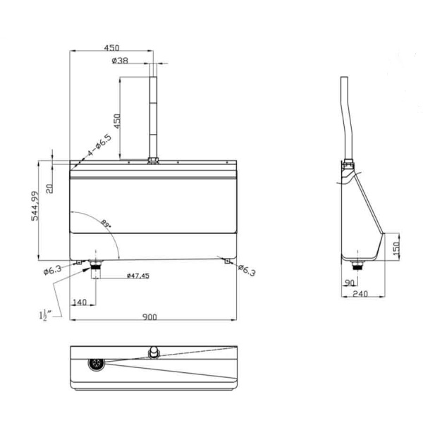 Писсуар коллективный, вход 1 вертикальный с трубкой Ø38, выпуск резьба Ду 40 СЛЕВА (240х900х545) фото  в интернет-магазине Санкомп