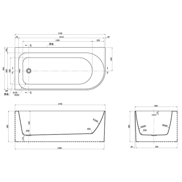 Ванна акриловая отдельностоящая овальная в комплектации 1800х820х600 мм, 21977 фото  в интернет-магазине Санкомп