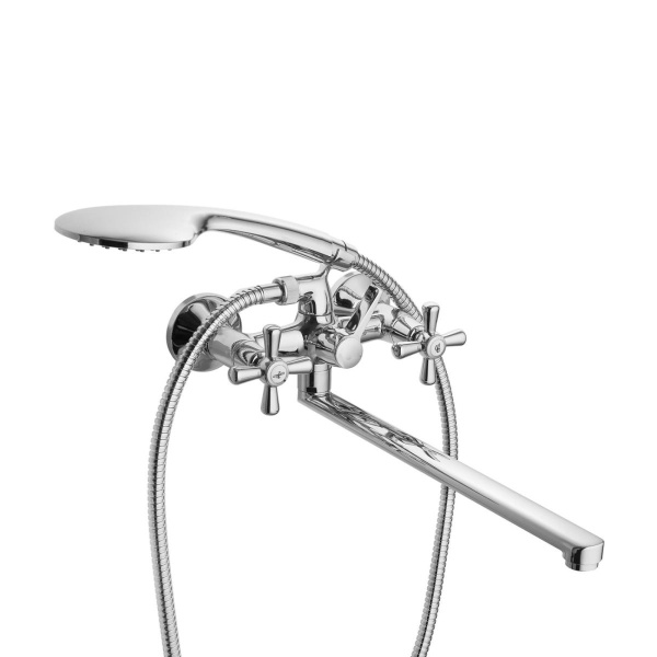 Смеситель для ванны настенный Двухвентельный керамика, излив длинный, лейка 1 режим, 22741  фото  в интернет-магазине Санкомп