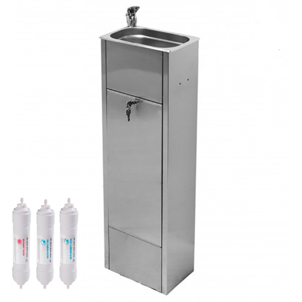 Фонтанчик питьевой кнопочный напольный 1 чаша Х/В, С/Ф, Б/УФ, Б/Г, Б/ТО, AISI 304, 265х176х835 26567 фото  в интернет-магазине Санкомп