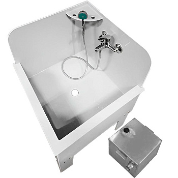 Слив технический 750х750х890 мм, УГЛОВОЙ с экраном СО СМЕСИТЕЛЕМ С ПЕСКОУЛОВИТЕЛЕМ 17л, 21126 фото  в интернет-магазине Санкомп