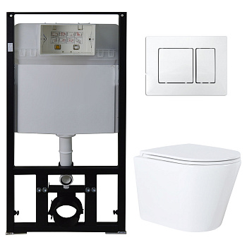 Унитаз подвесной БЕЗОБОДКОВЫЙ с быстросъемным сиденьем микролифт с инсталляцией и кнопкой  22411 фото  в интернет-магазине Санкомп