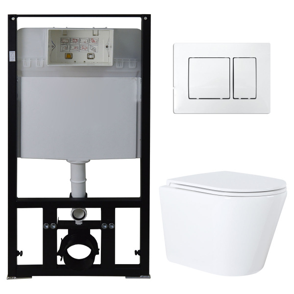 Унитаз подвесной БЕЗОБОДКОВЫЙ с быстросъемным сиденьем микролифт с инсталляцией и кнопкой  22411 фото  в интернет-магазине Санкомп