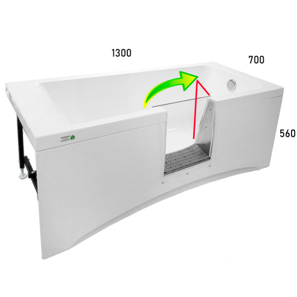 Ванна с дверцей 1300х700х560 мм СЛИВ СПРАВА ДВЕРЬ Стекло ПО ЦЕНТРУ ОТКРЫТИЕ НАПРАВО, 25778 фото  в интернет-магазине Санкомп