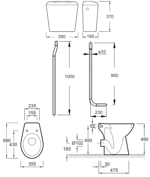 Унитаз для инвалидов МГН напольный с высоким бачком СИДЕНЬЕ С КРЫШКОЙ  фото  в интернет-магазине Санкомп