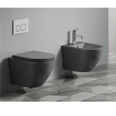 Унитаз подвесной БЕЗОБОДКОВЫЙ (490х370х360) С СИДЕНЬЕМ МИКРОЛИФТ, ЧЕРНЫЙ МАТОВЫЙ 22583  фото  в интернет-магазине Санкомп