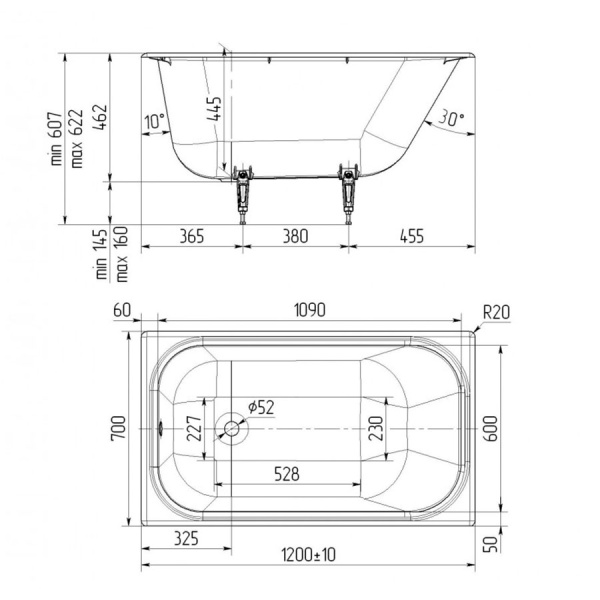 Ванна чугунная ножки в комплекте 1200х700 мм, 21674 фото  в интернет-магазине Санкомп
