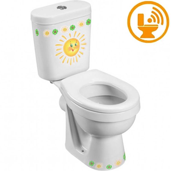 Унитаз-компакт детский СЕНСОРНЫЙ  Горизонтальный с рисунком СОЛНЫШКО (555х300х655(335)), 21555 фото арт.21555 от СанКомп www.sancomp.ru