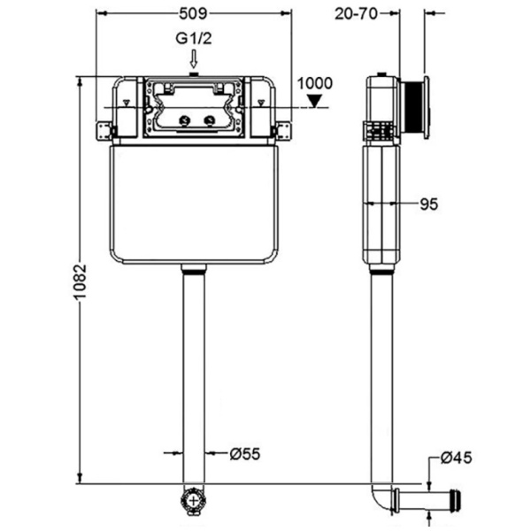 Инсталляция для напольных унитазов в комплекте с кнопкой (500х95х550), 24885 фото 