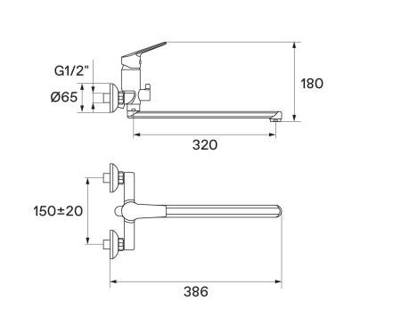 Смеситель для ванны настенный ОДНОРЫЧАЖНЫЙ, излив поворотный 32 см, лейка 1 режим, 22766  фото  в интернет-магазине Санкомп