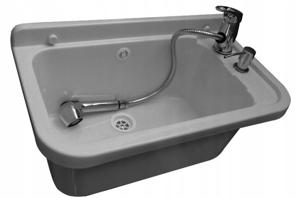 Раковина настенная пластиковая 340х500х210 мм Серая с сифоном, смесителем и дозатором фото  в интернет-магазине Санкомп
