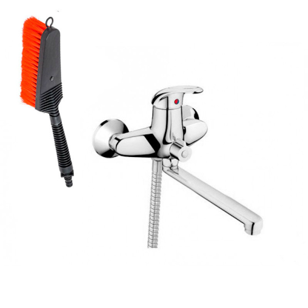Смеситель настенный ОДНОРЫЧАЖНЫЙ, излив длинной 20 см, лейка ЩЕТКА, 24029 фото  в интернет-магазине Санкомп