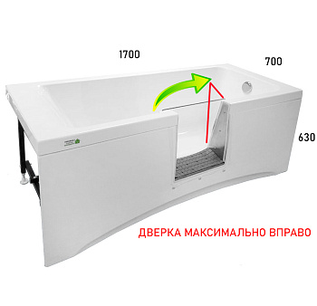 Ванна с дверцей 1700х700х630мм СЛИВ СПРАВА ДВЕРЦА Стекл максимально справа ОТКРЫТИЕ НАПРАВО, 25192 фото  в интернет-магазине Санкомп