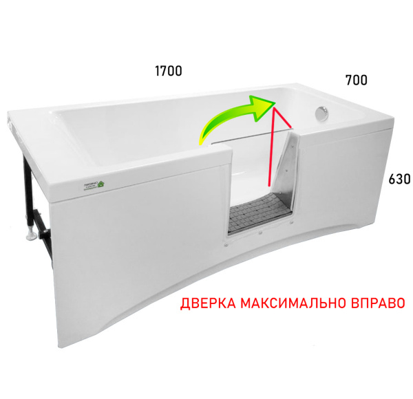 Ванна с дверцей 1700х700х630мм СЛИВ СПРАВА ДВЕРЦА Стекл максимально справа ОТКРЫТИЕ НАПРАВО, 25192 фото  в интернет-магазине Санкомп