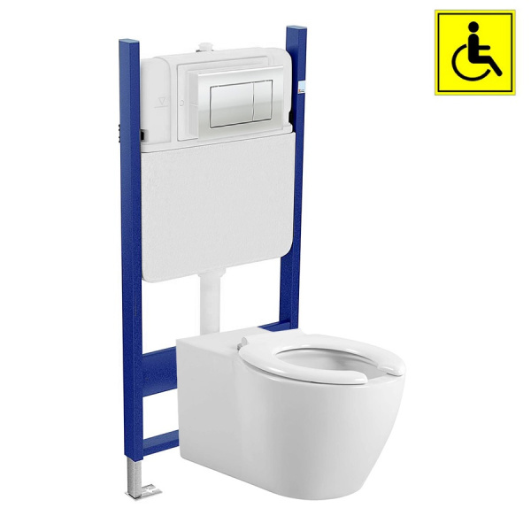 Унитаз для инвалидов МГН подвесной с инсталляцией СИДЕНЬЕ БЕЗ КРЫШКИ кнопка Хром, 27138 фото  в интернет-магазине Санкомп