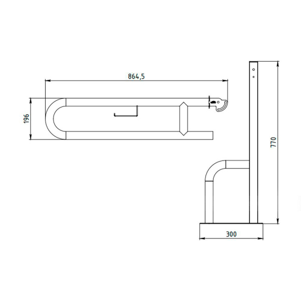 Поручень черный напольный подъёмный с держателем для бумаги из нержавеющей стали 870х100х770, 20877 фото  в интернет-магазине Санкомп