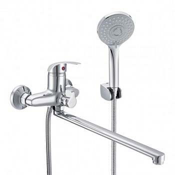 Смеситель для ванны настенный ОДНОРЫЧАЖНЫЙ, излив поворотный 30 см, лейка 3 режима фото  в интернет-магазине Санкомп