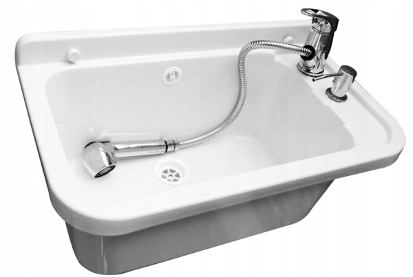 Раковина настенная пластиковая 340х500х210 мм Белая с сифоном, смесителем и дозатором фото  в интернет-магазине Санкомп