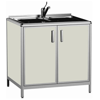 Стол медицинский с мойкой габариты 800х600х850 мм (фасад серо-бежевый) фото  в интернет-магазине Санкомп